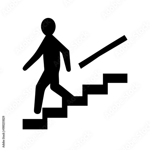 Man Walking Down Stairs Directional Wayfinding Vector Icon Silhouette