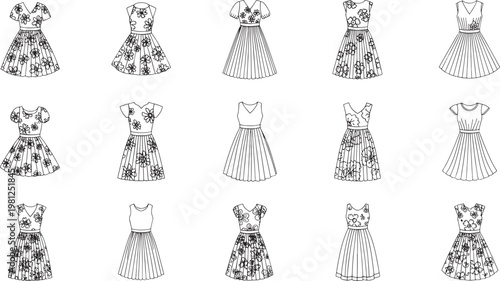 Black and white of women's dresses with floral lace patterns evening gowns