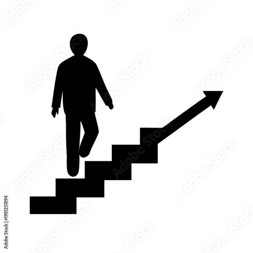 Man Walking Down Stairs Directional Wayfinding Vector Icon Silhouette
