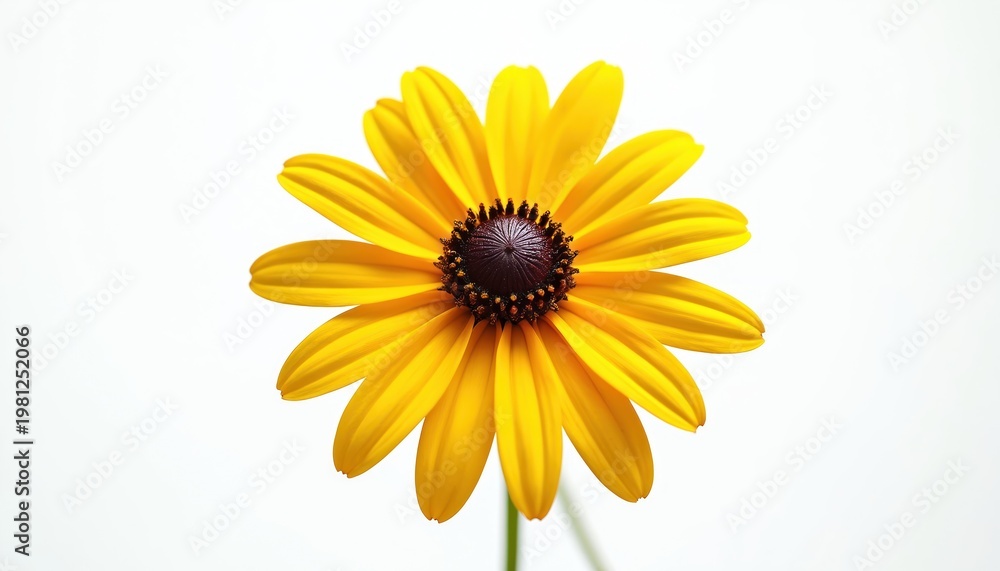 Obraz premium Single black eyed Susan flower with bright yellow petals and dark center. This beautiful wildflower is isolated on a plain white backdrop, perfect for any floral design.
