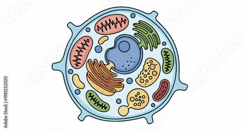 Cartoon depiction of a plant cell with labeled organelles