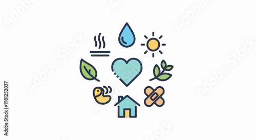 Free Download Circular arrangement of icons representing health, nature, and well-being - GFXLoad