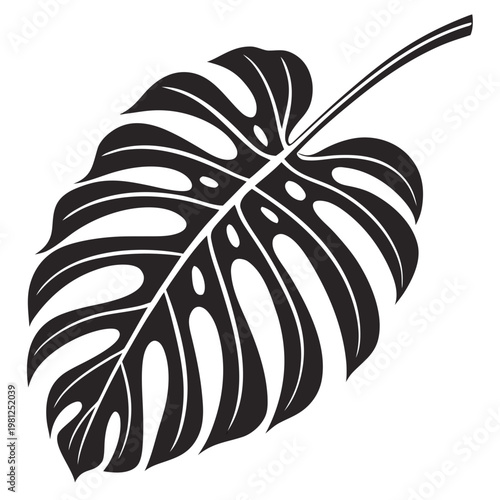 Monstera Deliciosa Tropical Leaf Silhouette Vector Illustration
