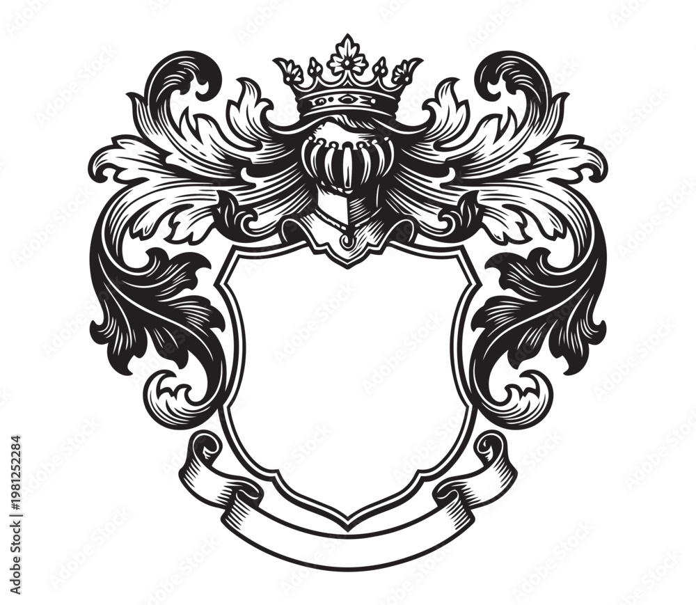 Fototapeta premium Classic Heraldic Emblem with Decorative Banner Vector Art