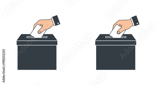 Two hands depositing ballots into voting boxes a civic duty silhouette