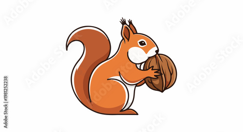 Cartoon squirrel with bushy tail holds large nut