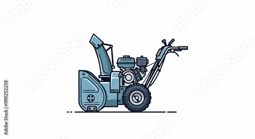 Blue snow blower on a white background, illustrated