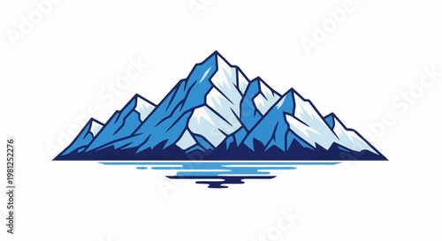 Blue snow-capped mountain range reflecting in calm water