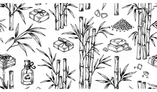 Bamboo Herbal Seamless Pattern Spa Cosmetic Vector Illustration