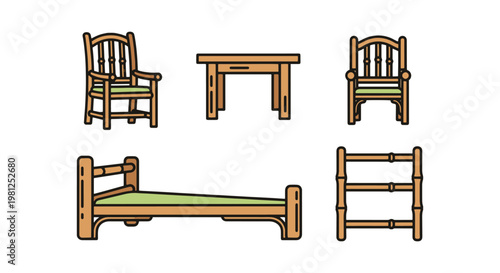 Bamboo Furniture Line art creative abstract color vector