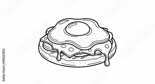 Cartoonish outline of a savory breakfast sandwich with fried egg and cheese