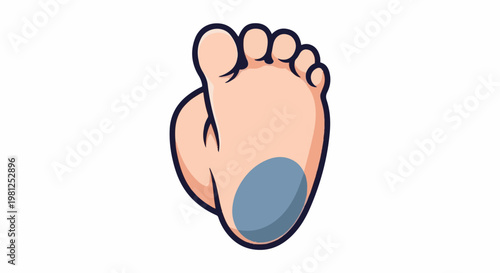 Cartoon foot sole with a blue patch on the heel