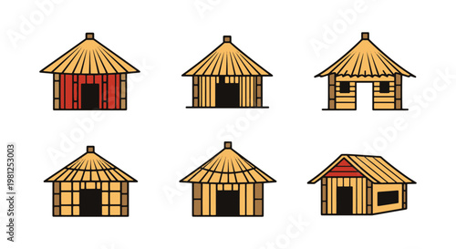 Bamboo Hut Line art vector simple abstract colorful shapes