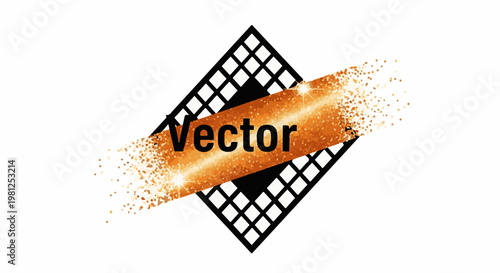 Black rhombus grid with orange glitter brush stroke text "Vector