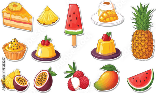 Delightful assortment of tropical desserts and fresh fruits Vector