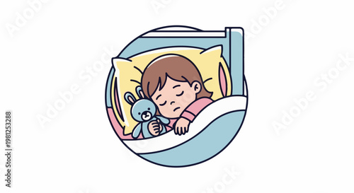 Child asleep in bed hugging a stuffed bunny