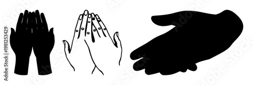 Therapeutic massage set with solid black icon design featuring hands, bodywork, relaxation with therapy and wellness