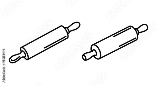 Two rolling pins depicted in a minimalist black outline silhouette