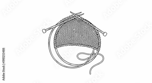 Close-up of knitting needles and yarn creating a textured fabric