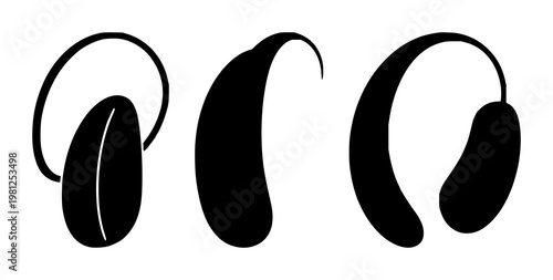 Hearing aid devices set with solid black icon on white background featuring healthcare, medical, assistive technology with accessibility and sound amplification