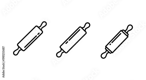 Three rolling pins displayed in a simple linear silhouette