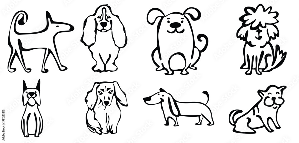 Fototapeta premium Wobbly Brush Dogs. Collection icon.