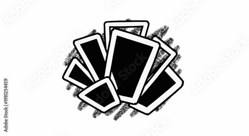 Cluster of black and white digital screen frames with textured brush strokes