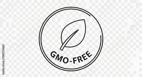Circular emblem with leaf graphic and text "GMO-FREE" indicating product safety