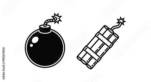 Two explosive devices with burning wicks shown in stark silhouette