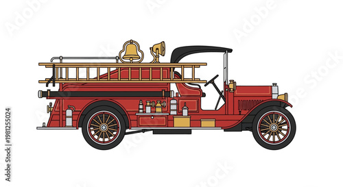 Vintage Red Fire Truck Vehicle.