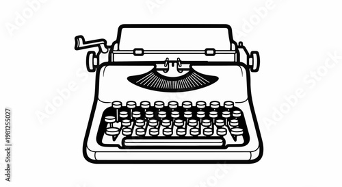 Classic black and white line art of an antique portable typewriter