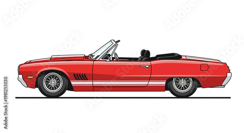 Red Vintage Convertible Sports Car Side.