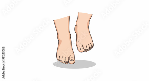 Cartoon illustration of two bare human feet in motion, casting a shadow