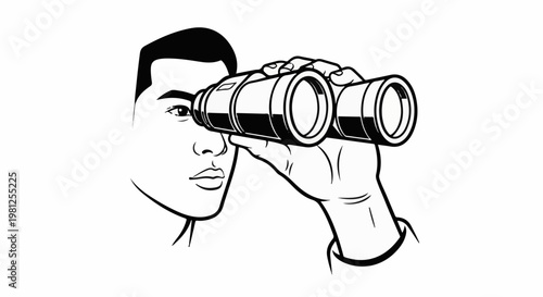 Close up of a person looking through binoculars