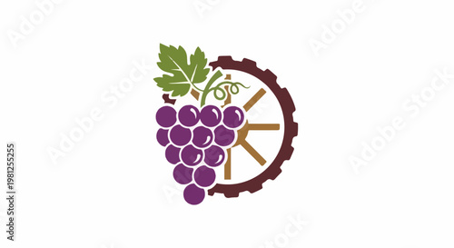 Bunch of purple grapes with a brown gear wheel and spokes