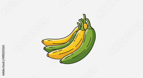 Bunch of yellow and green bananas with simple line art style