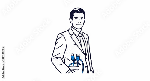 Businessman with usb cables in his pocket