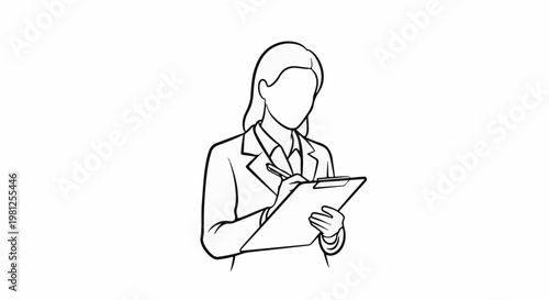 Businesswoman writing on a clipboard, drawing style