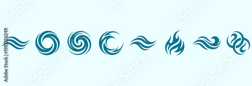 Collection of abstract elemental icons with stylized wave, swirl, and fire shapes
