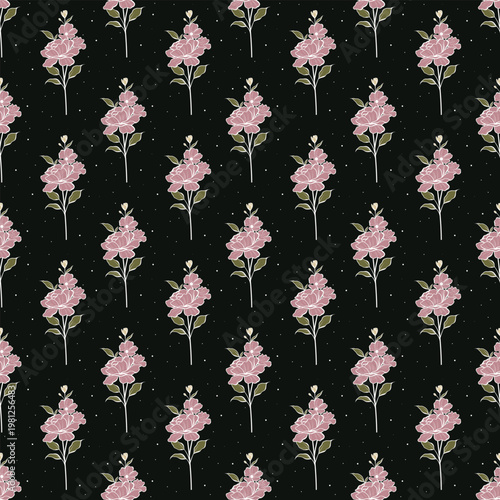 Elegant Pink Peony Floral Seamless Pattern on Black Background – Vintage Botanical Repeat Design