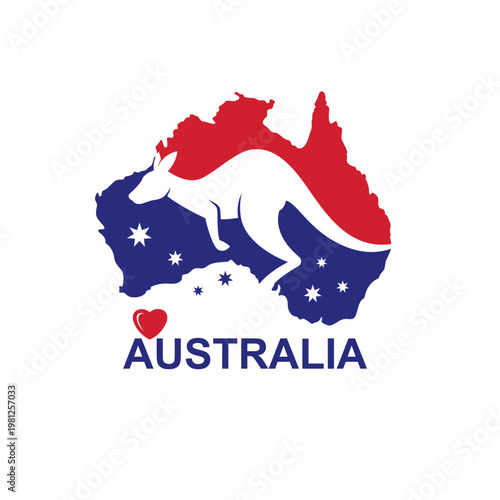 icon with jumping kangaroo against background on map of Australia