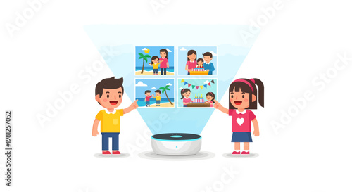 Children interacting with virtual reality technology