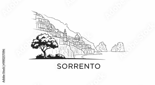 Coastal Italian town with buildings cascading down a cliff to the sea