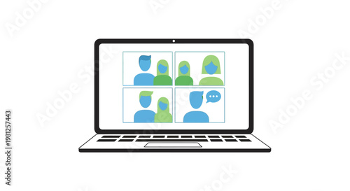 Laptop with video conference on screen isolated on white background vector