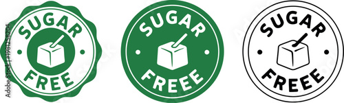 Sugar Free Badge Icons Set – Green and Black Healthy Food Labels for Packaging and Branding