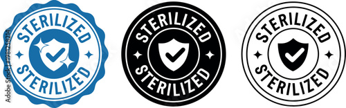 Sterilized Certified Badge Icons Set – Clean Hygiene Guarantee Labels for Medical and Sanitary Products
