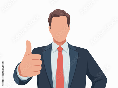Confident male professional in business attire giving a thumbs up sign, representing agreement, satisfaction, and positive endorsement of success