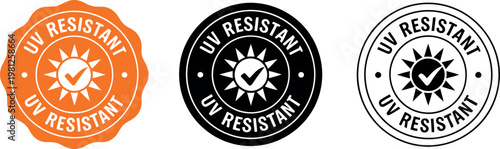 UV Resistant Badge Icons Set – Sun Protection Certified Labels for Product Packaging and Marketing