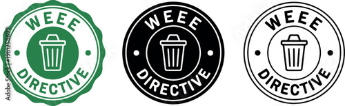 WEEE Directive compliance icons set with recycling bin symbol in green and black for electronic waste labeling