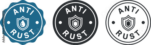 Anti Rust Badge Icons Set – Protective Shield Emblems for Corrosion Resistant Products and Packaging